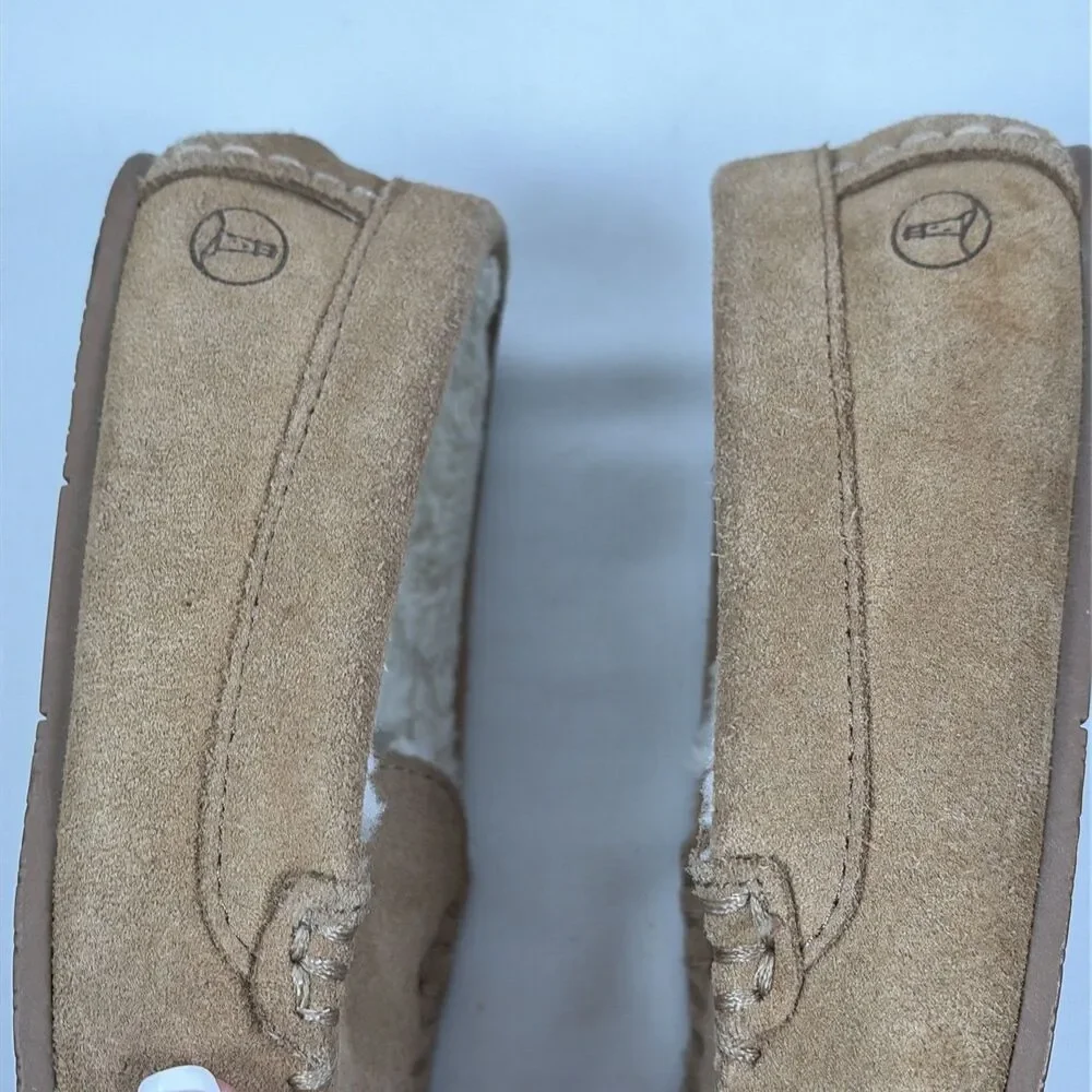 L.L. Bean Kids Moccasin Suede Lined Slippers Brown Size 2